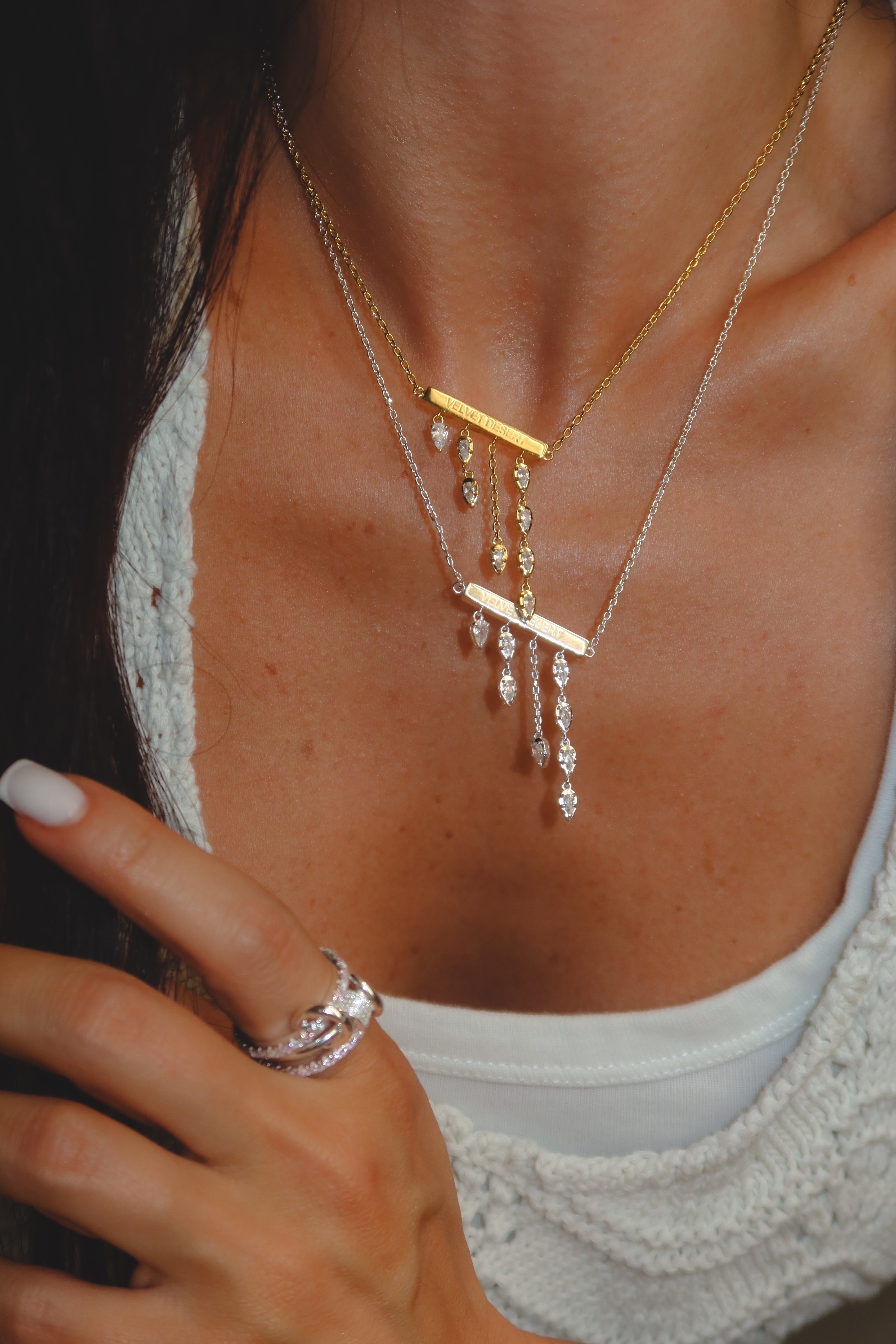 Silver North Lines Drop Necklace