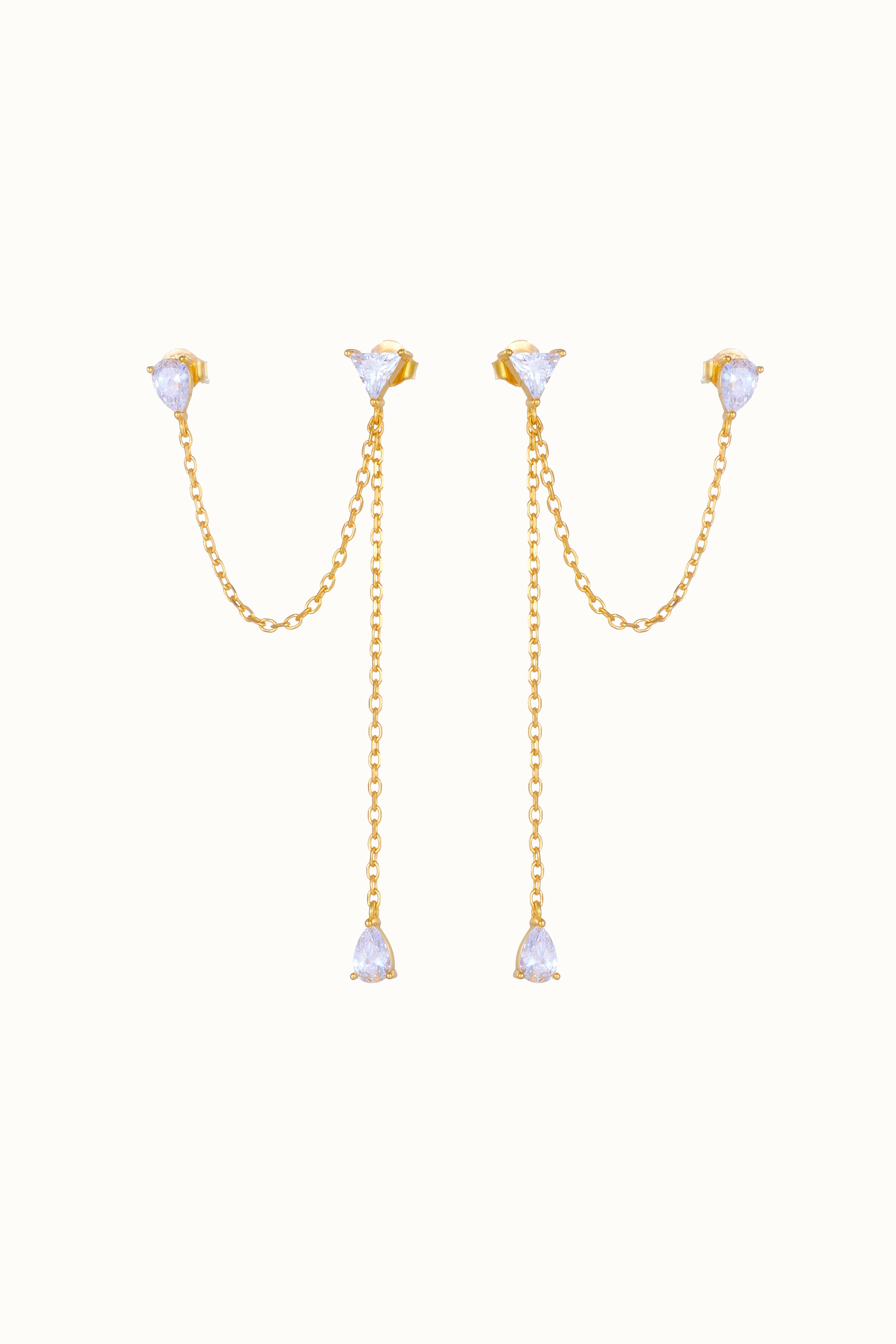 Tri-Stone Ear Chain Studs