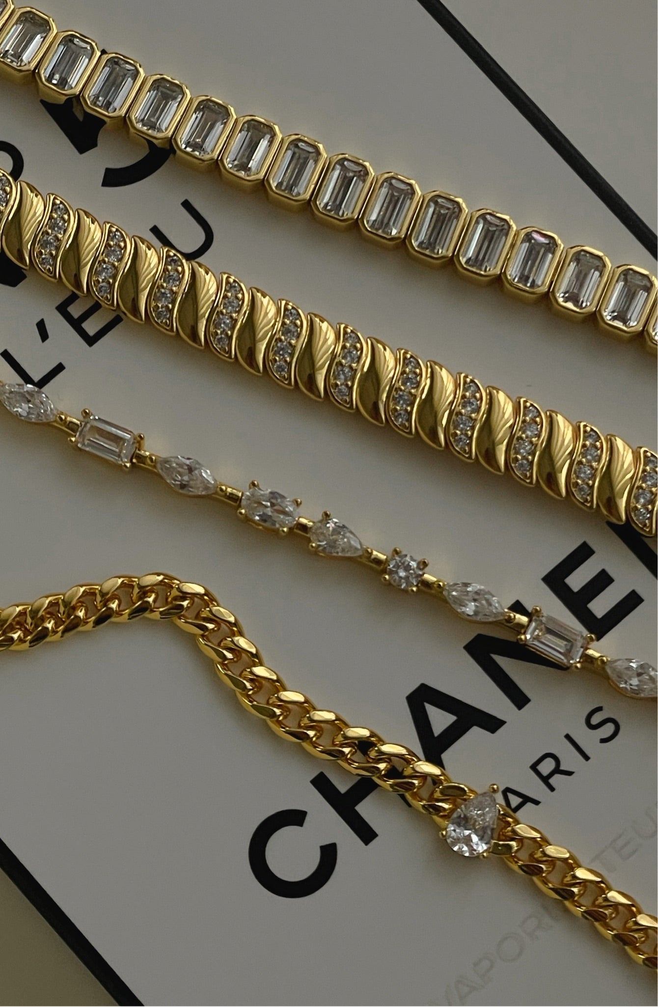 Gold Framed Baguette Eternity Bracelet