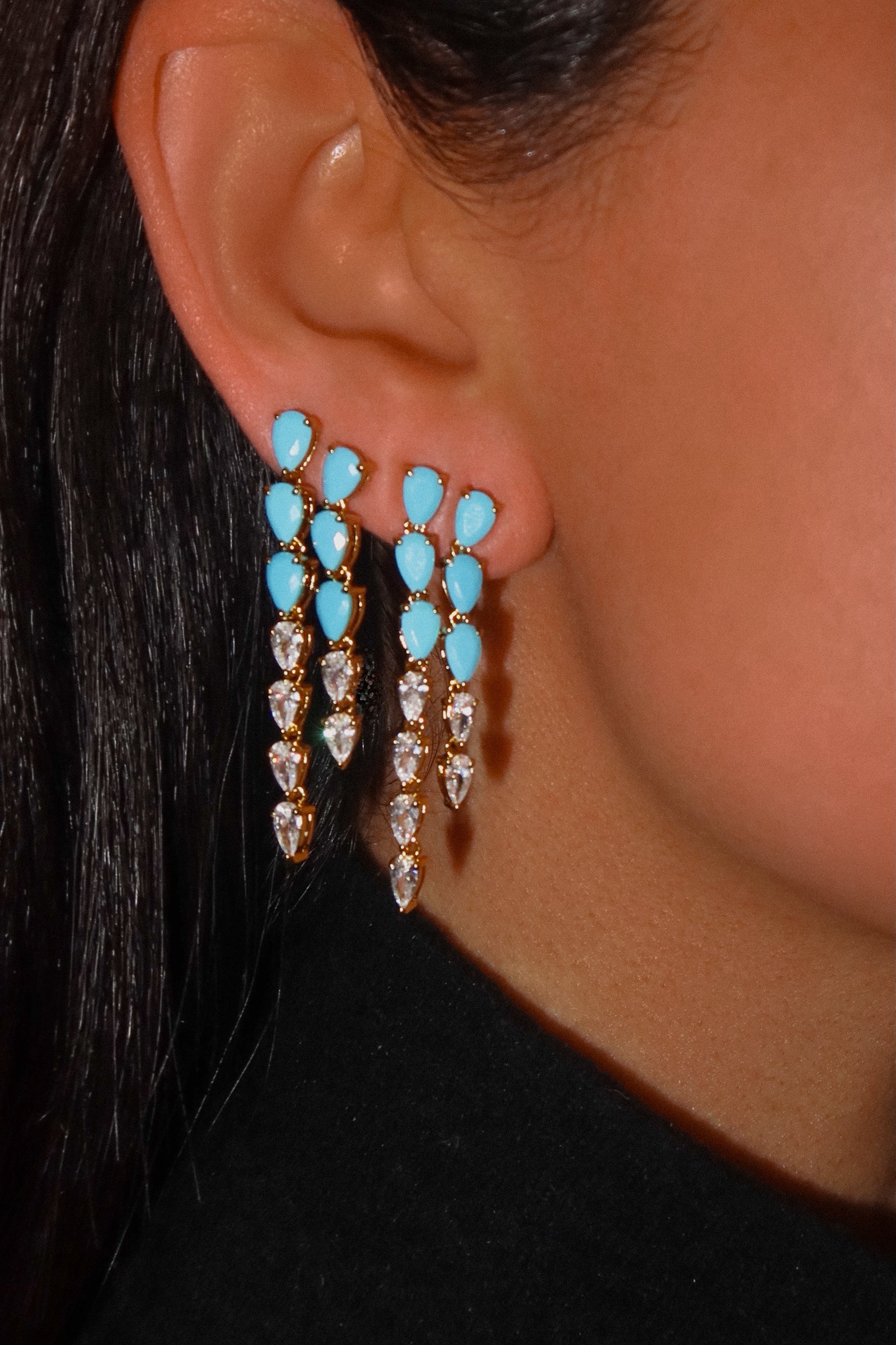 Persian Turquoise Drop Earring - Long    قرط متدلي طويل بحجر الفيروز الفارسي