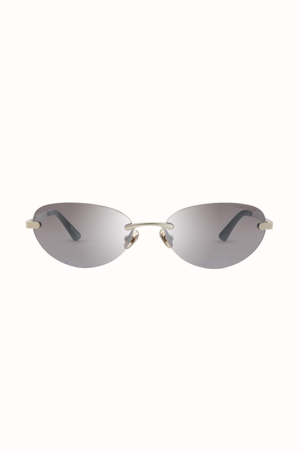 RIMLESS METAL SUNGLASSES REFLECTIVE TAUPE GREY LENSES