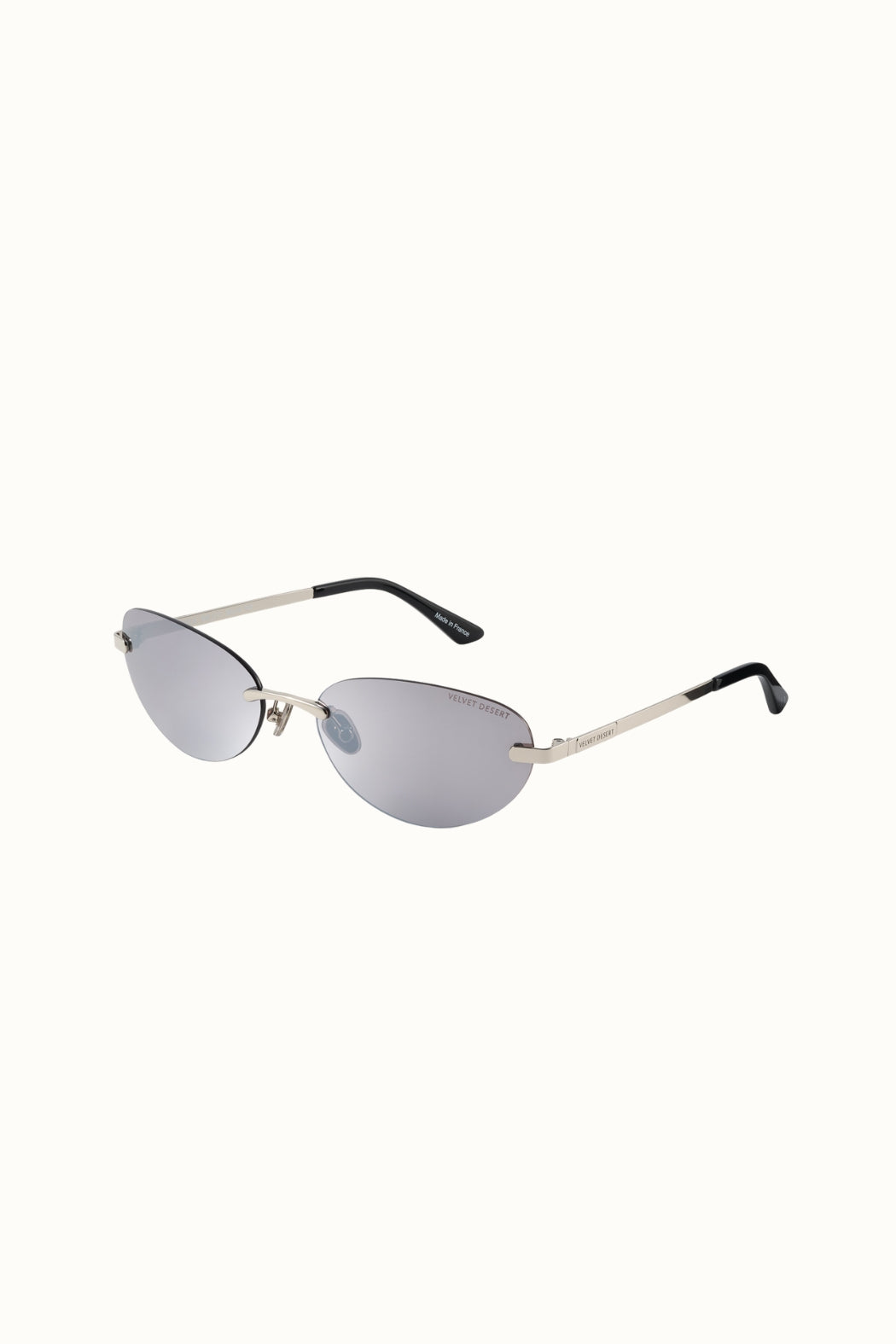RIMLESS METAL SUNGLASSES REFLECTIVE TAUPE GREY LENSES