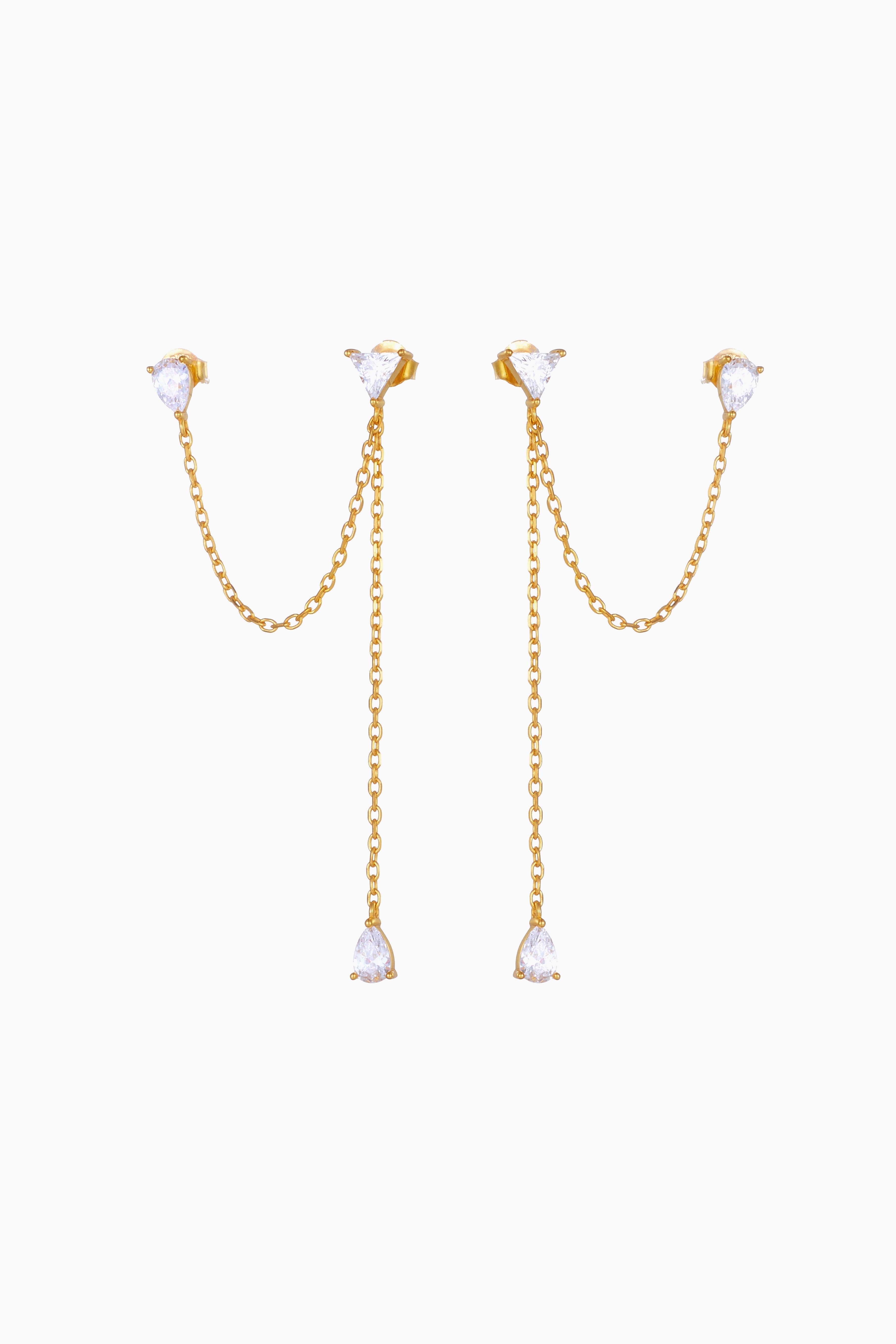  Tri-Stone Ear Chain Studs أقراط أذن ثلاثية الأحجار
