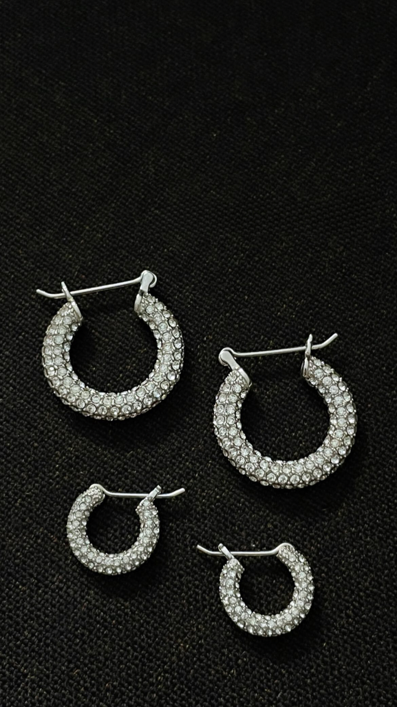 Sicily Mini Pavé Hoops - Rhodium