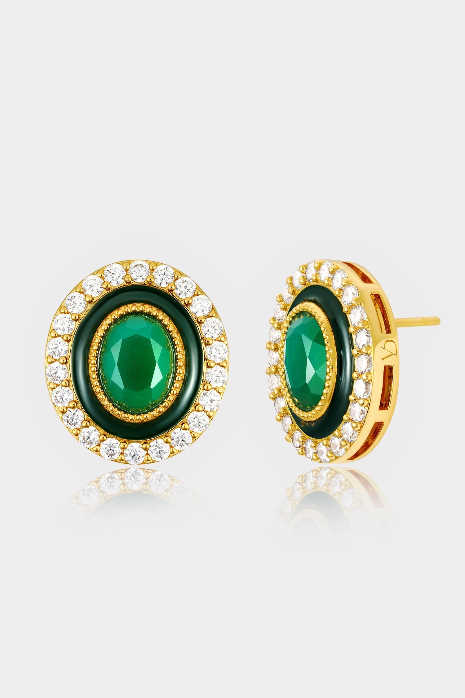  Diana Green Agate Button Ear Studs أقراط أذن ديانا باللون الأخضر
