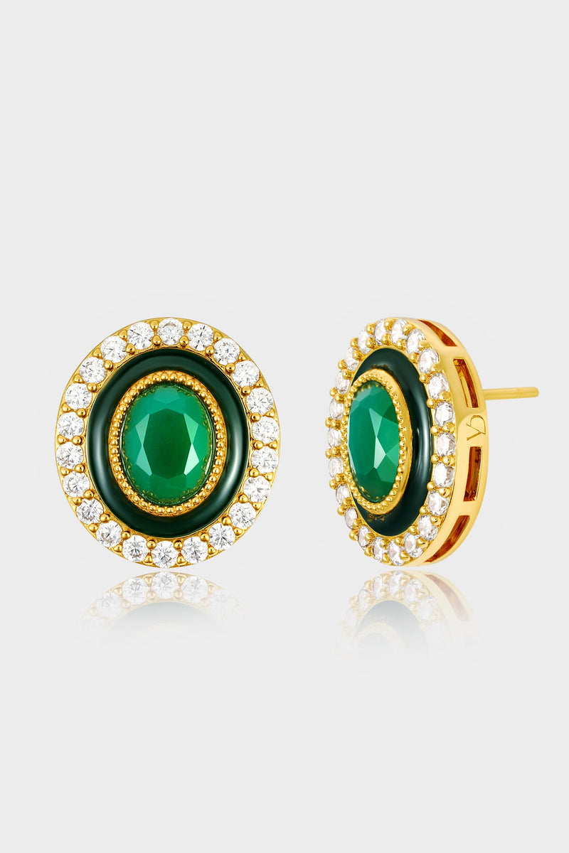 Diana Green Agate Button Ear Studs