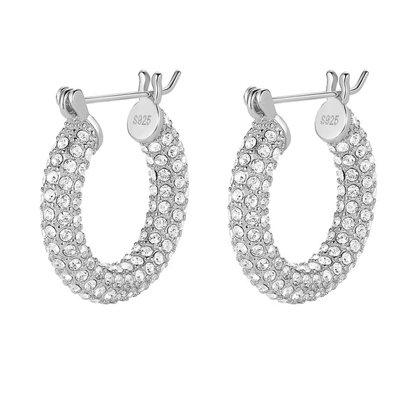 Sicily Medium Pavé Hoops - Rhodium