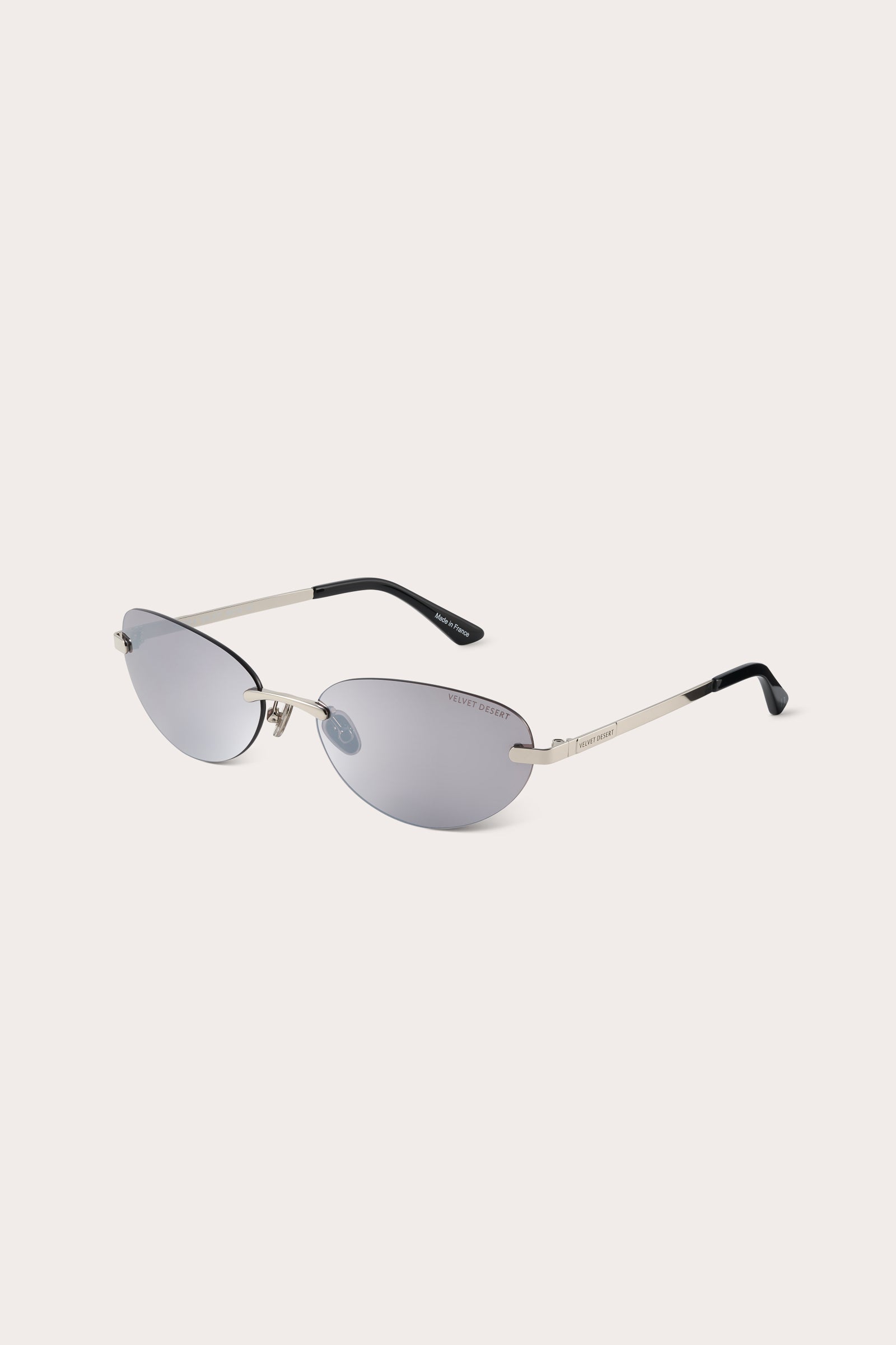 RIMLESS METAL SUNGLASSES REFLECTIVE TAUPE GREY LENSES