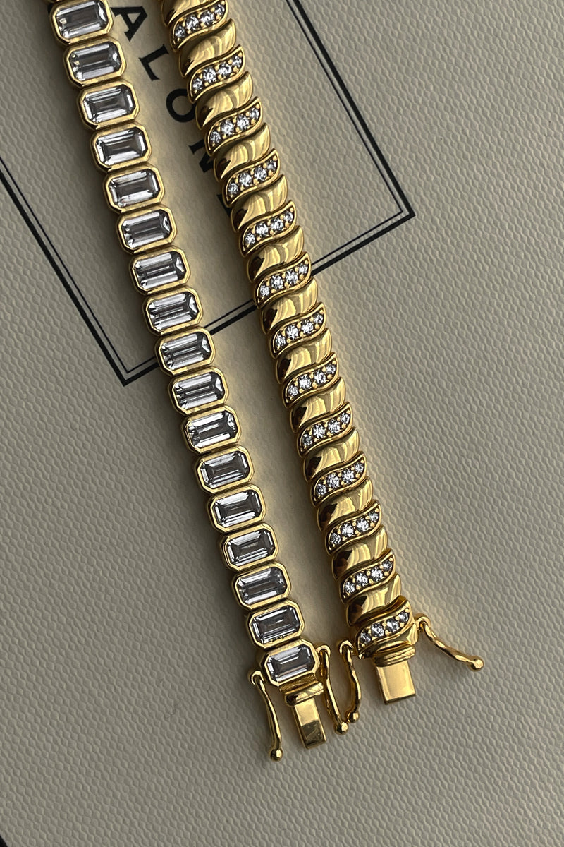 Gold Framed Baguette Eternity Bracelet